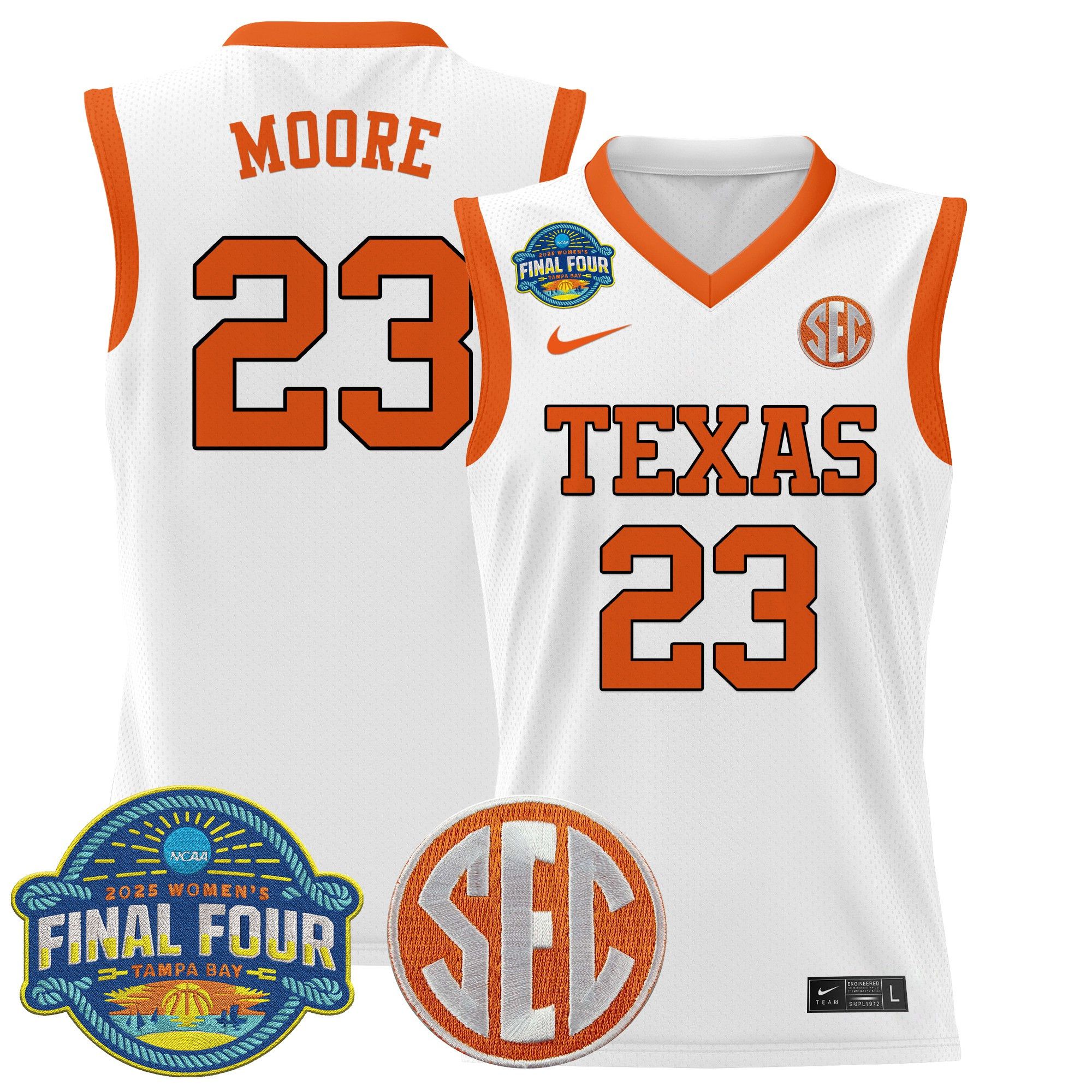 Men Texas Longhorns #23 Moore White Nike 2025 Final Four Patch Lightweight Basketball NCAA Jersey->ncaa teams->NCAA Jersey